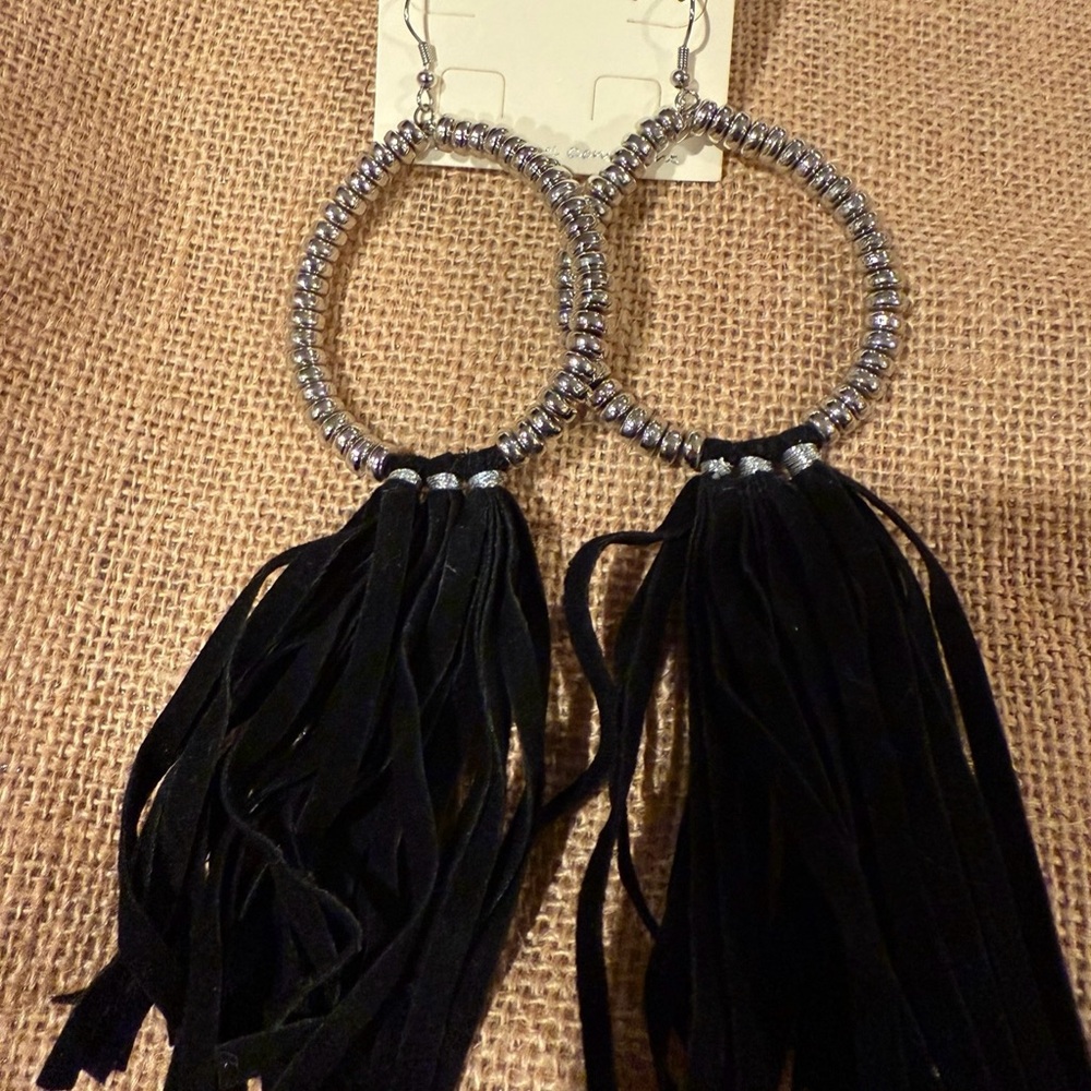 Elegant Black and Silver Tassel Earrings